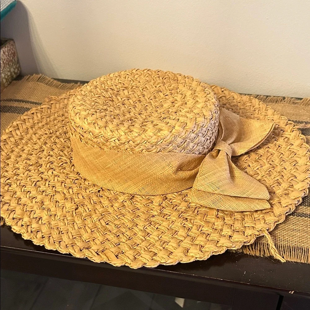 Elegant Tan Straw Hat with Bow - Made in Philippines - Small
